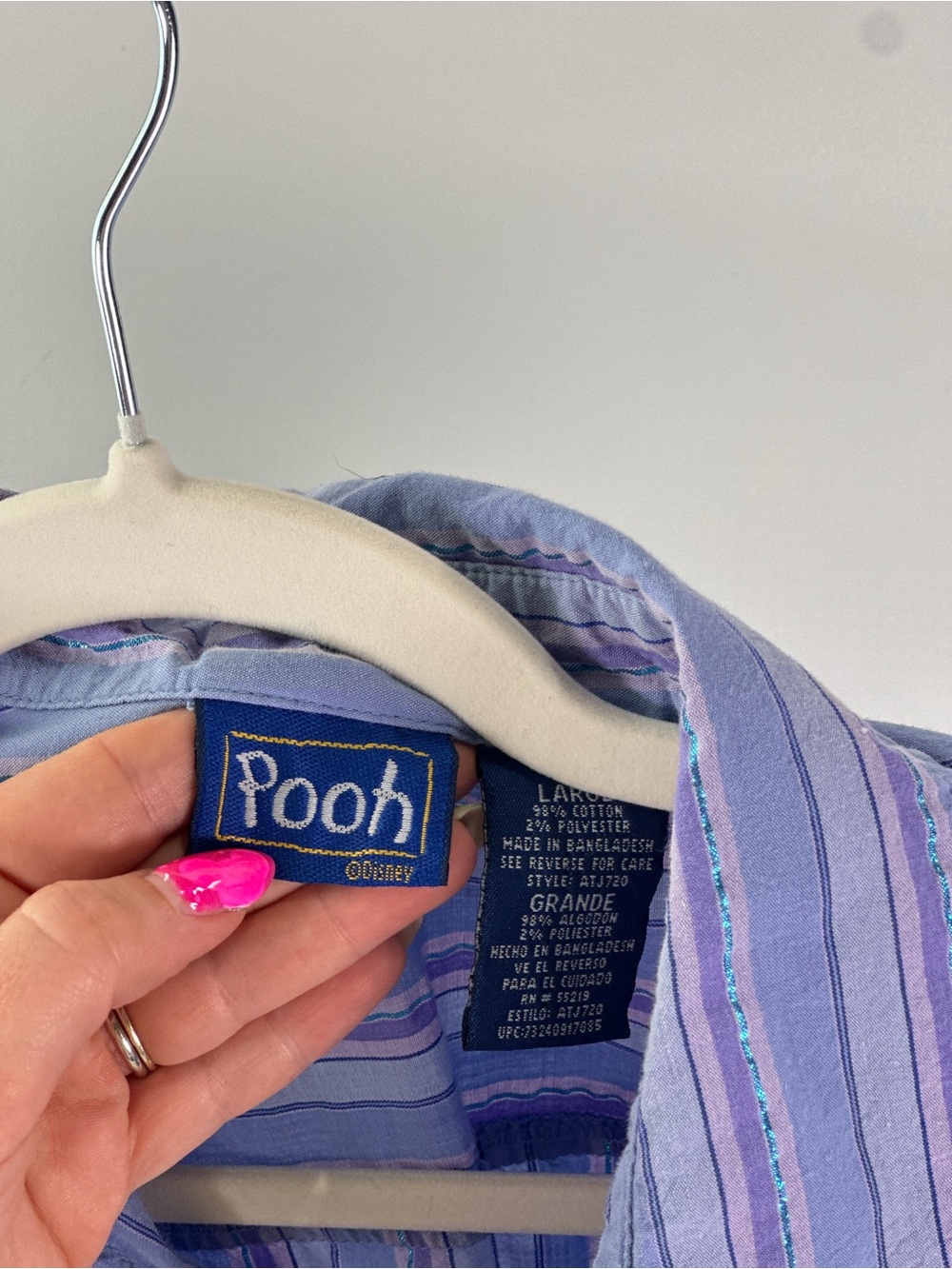 Pooh Sleeveless Blouse Embroidered Winnie Piglet Eeyore Striped Blue Purple L - Picture 8 of 12